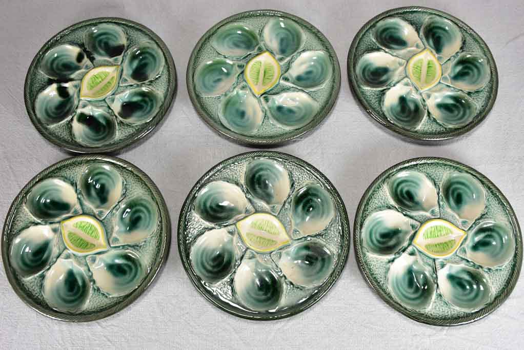 Six vintage oyster serving plates - Saint Clement Barbotine