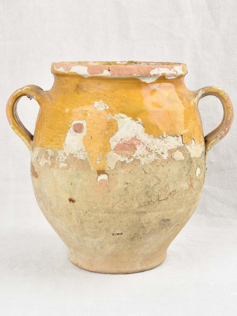Rustic Antique French Confit Pot w/ yellow ocher glaze 11¾"