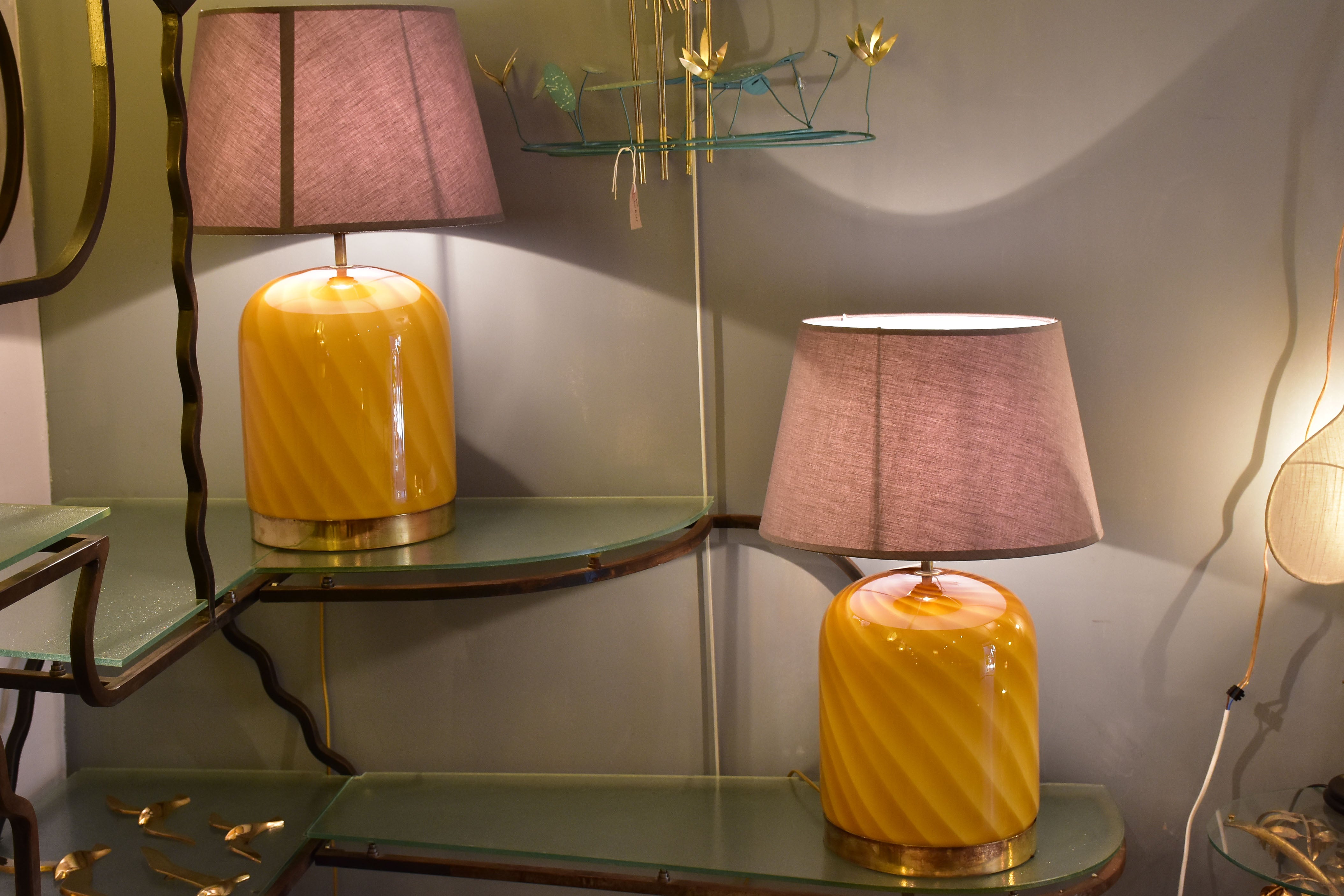 Pair of vintage Tommaso Barbi lamps with Murano glass base