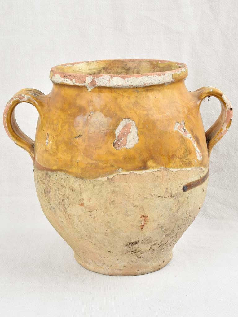 Rustic Antique French Confit Pot w/ yellow ocher glaze 11¾"