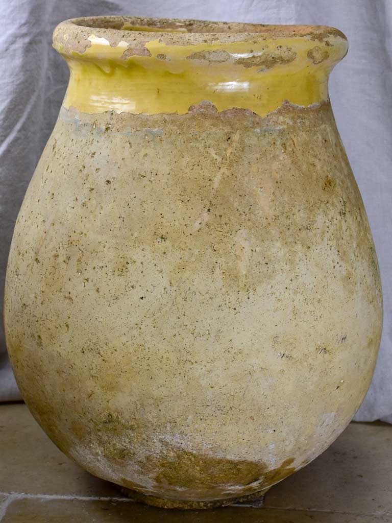 19th Century French olive jar from Biot with yellow glaze