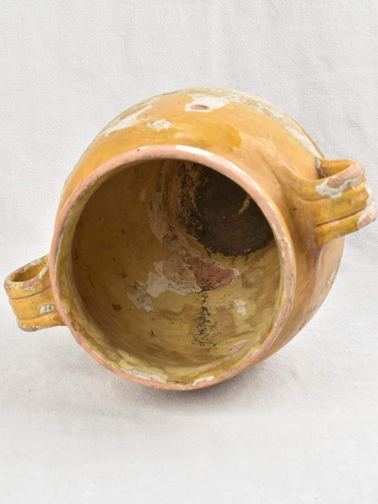 Rustic Antique French Confit Pot w/ yellow ocher glaze 11¾"