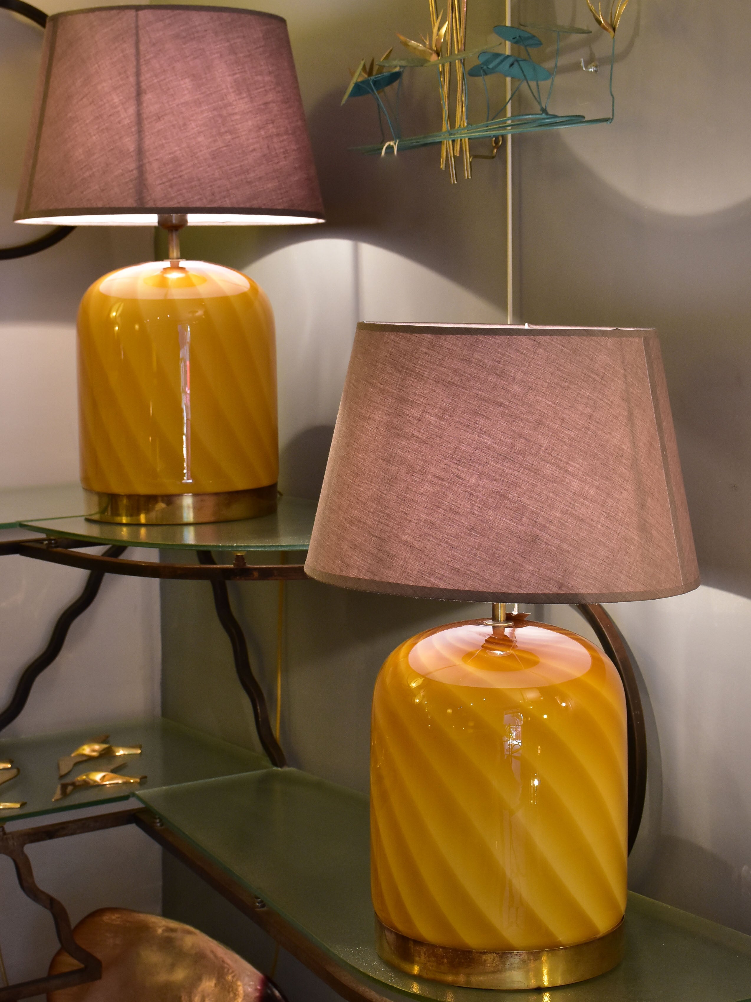 Pair of vintage Tommaso Barbi lamps with Murano glass base