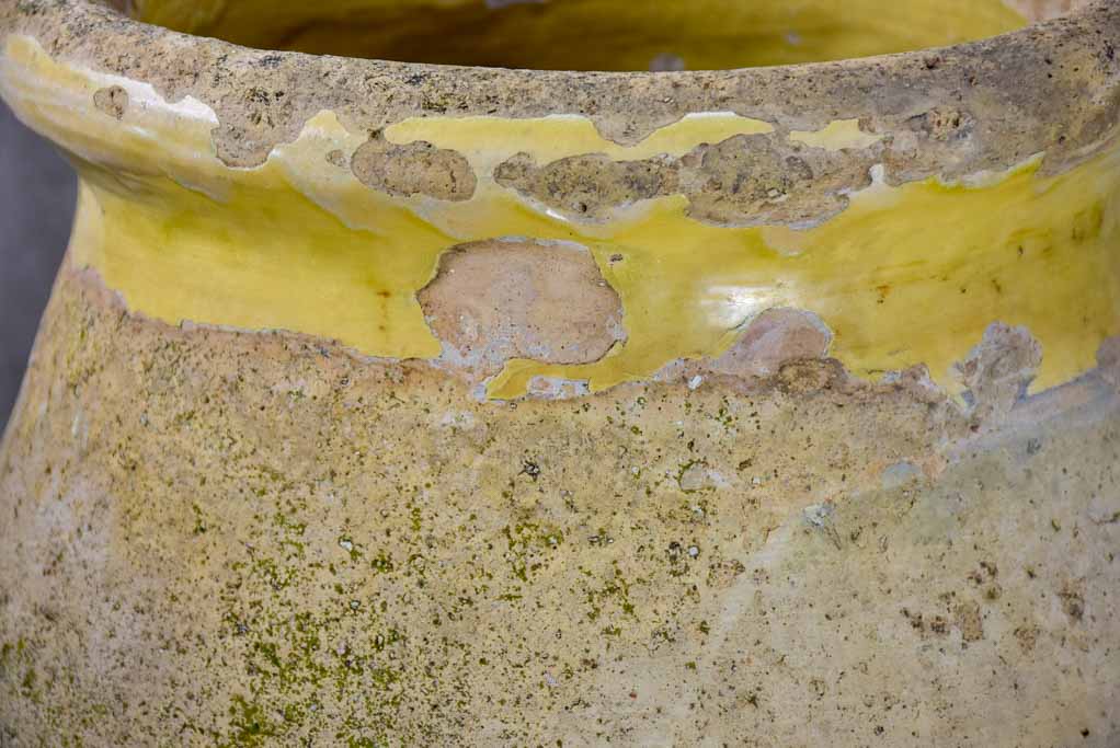 19th Century French olive jar from Biot with yellow glaze