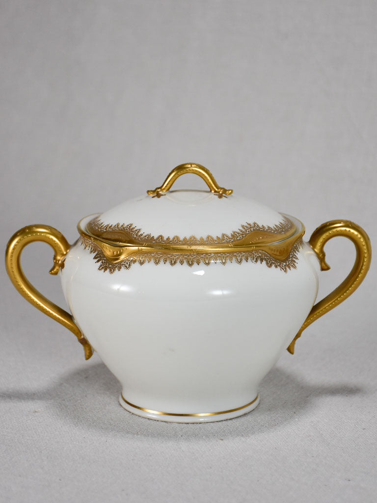 Twentieth-century Frank Haviland Limoges sugar bowl - gold and white