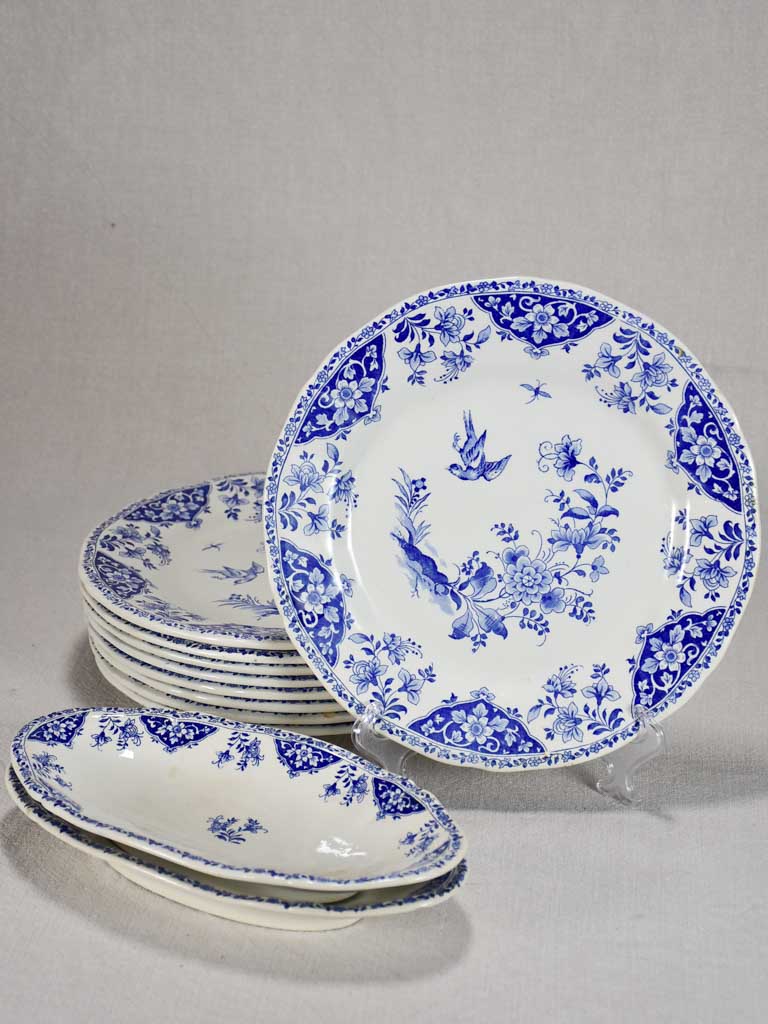 Vintage French Gien dinnerware - blue and white