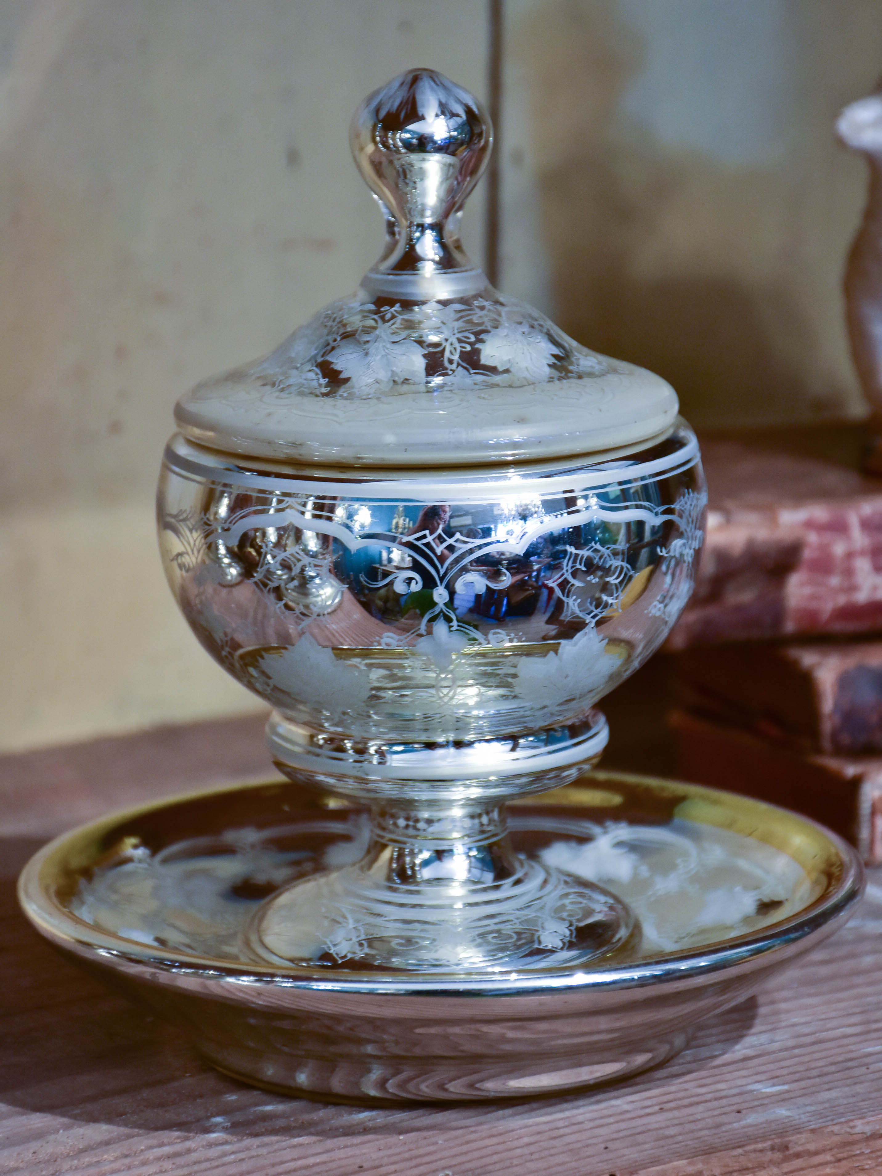 Antique French mercury glass sugar bowl