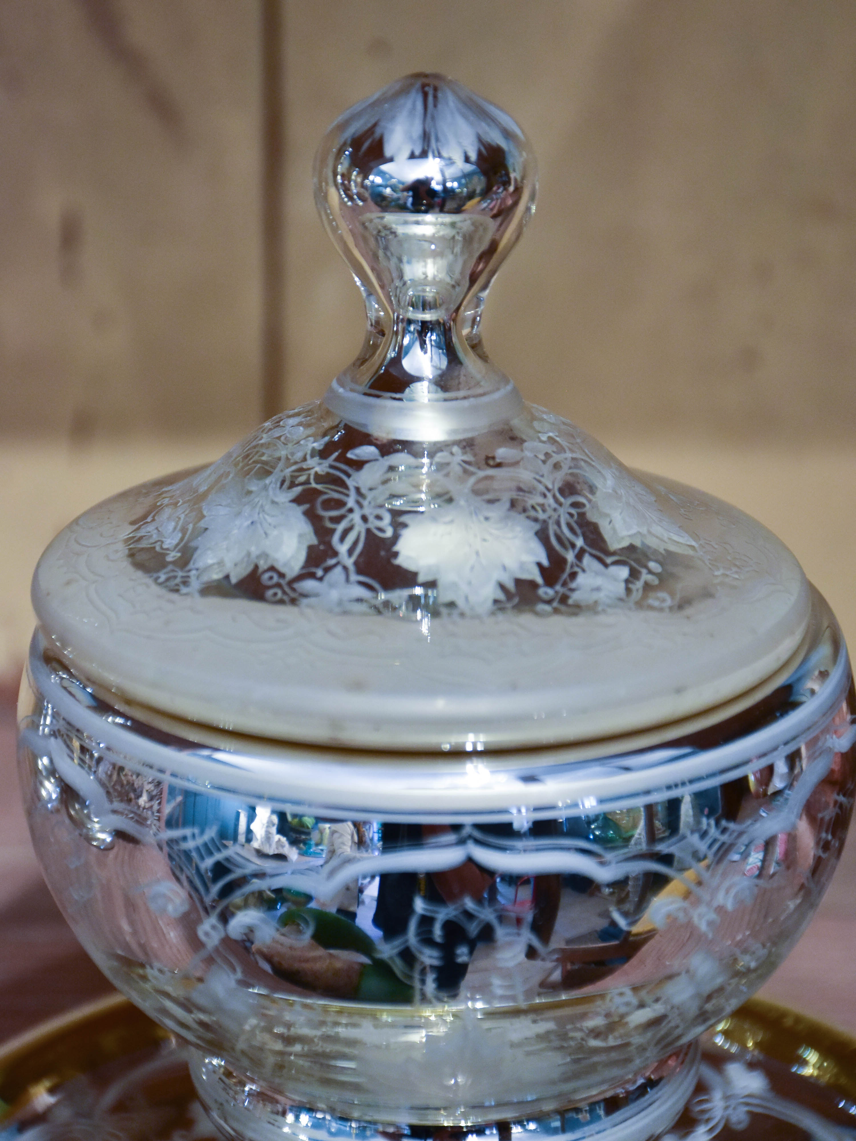 Antique French mercury glass sugar bowl