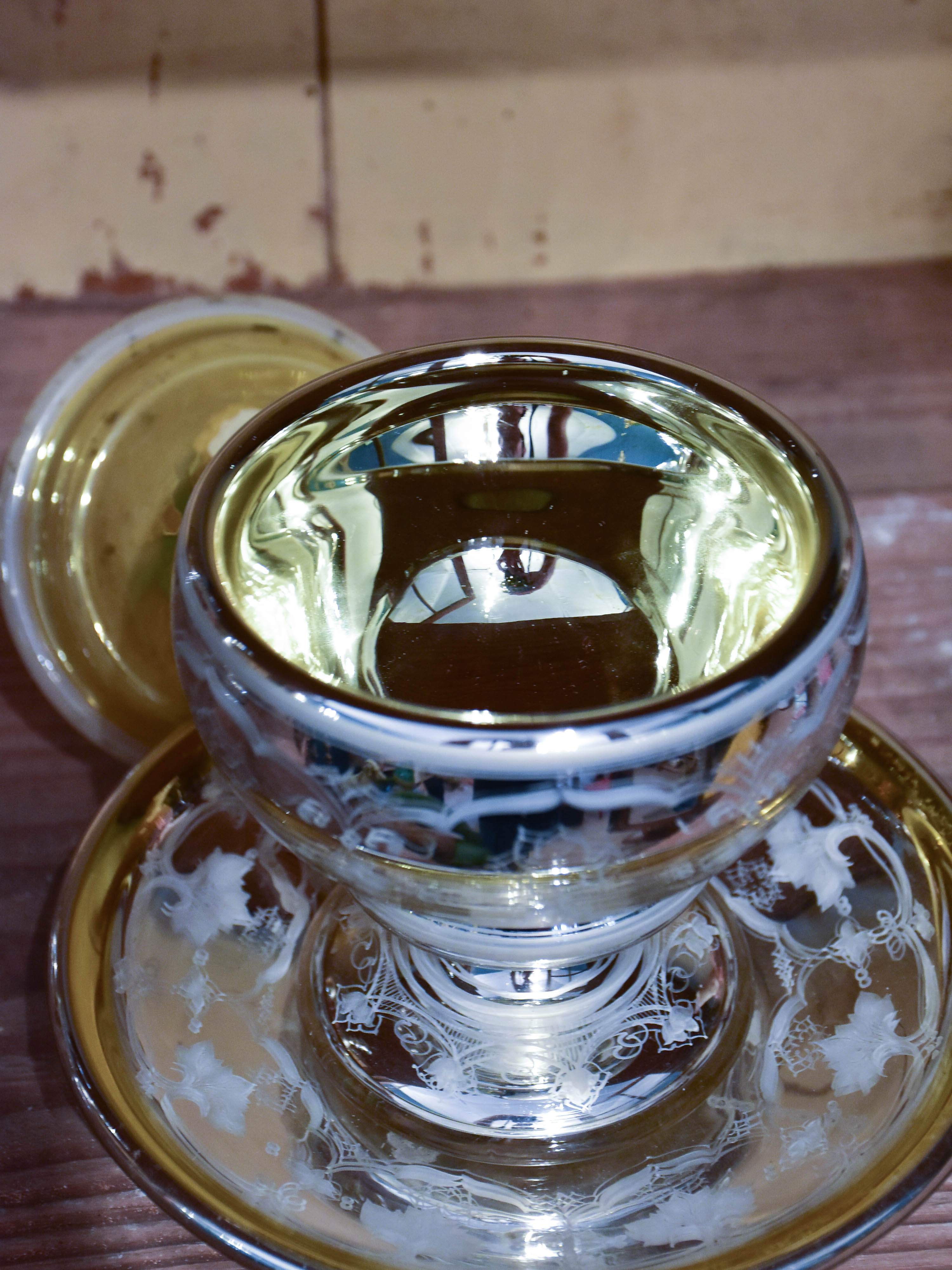 Antique French mercury glass sugar bowl