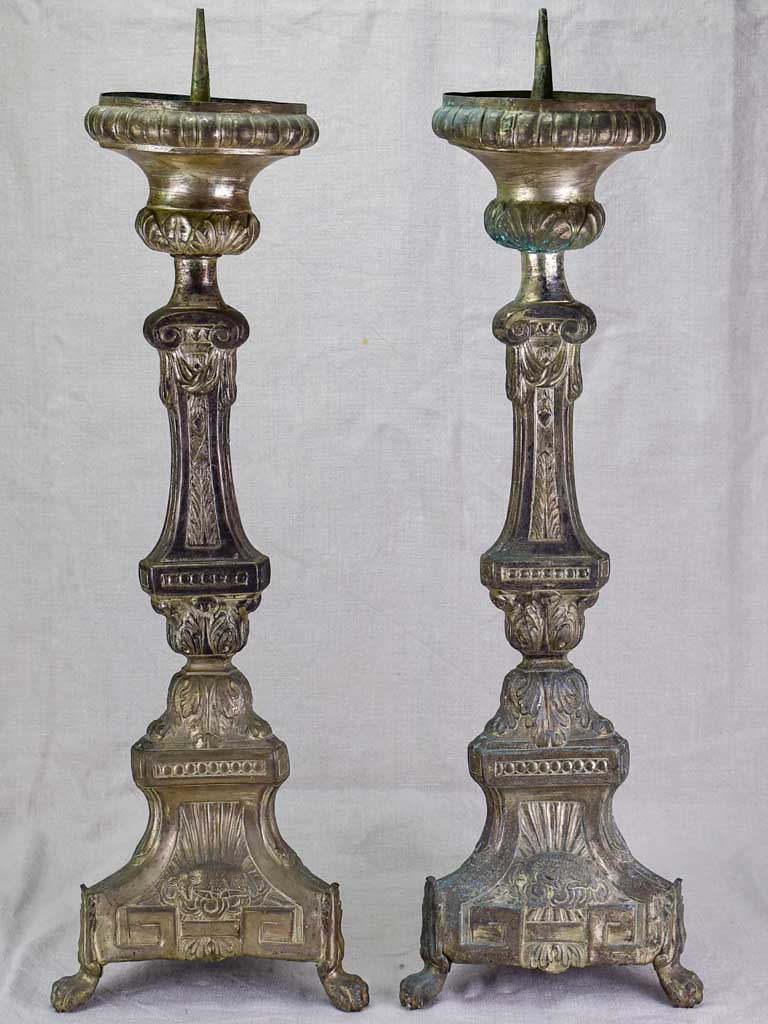 Pair of large antique French church candlesticks 28"