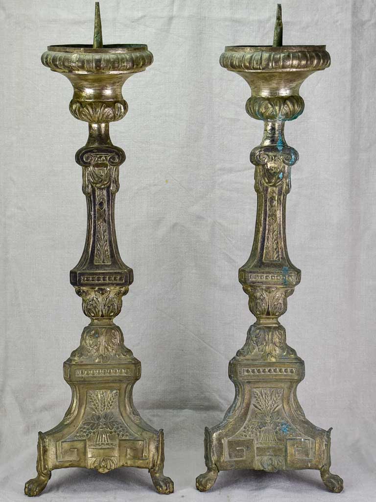 Pair of large antique French church candlesticks 28"