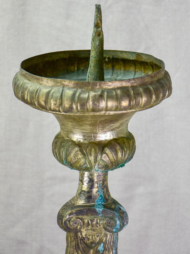 Pair of large antique French church candlesticks 28"