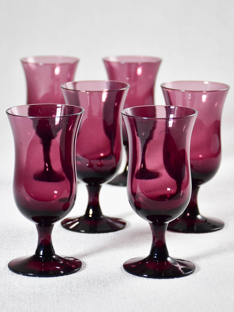 Set of six vintage amethyst colored digestif glasses 4¼"