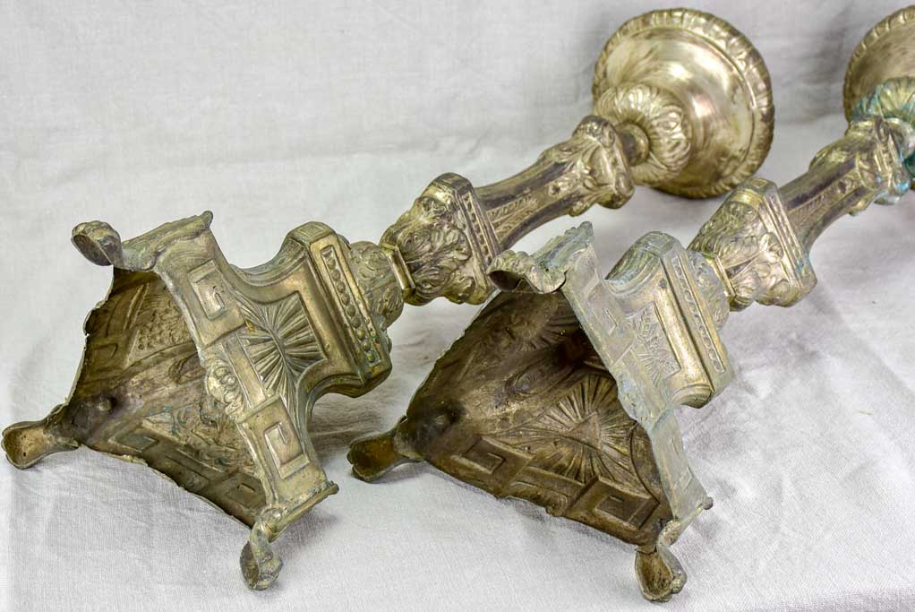 Pair of large antique French church candlesticks 28"