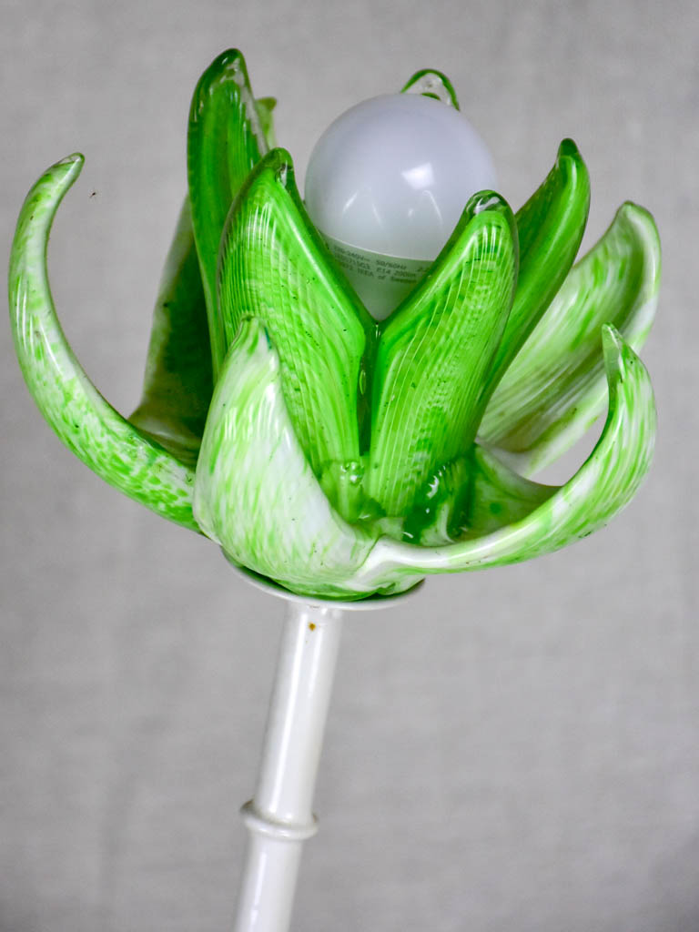 1970's bulrush floor lamp with murano glass flower shades