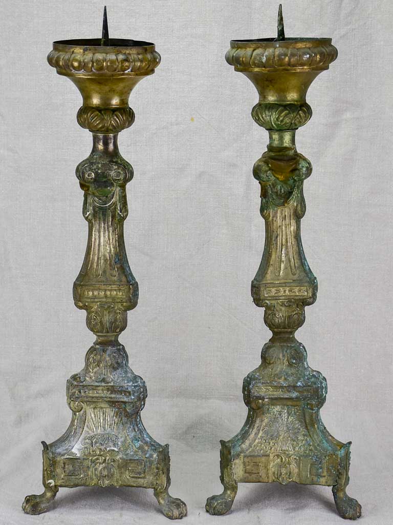 Pair of 19th century French candlesticks from a church 23¾"