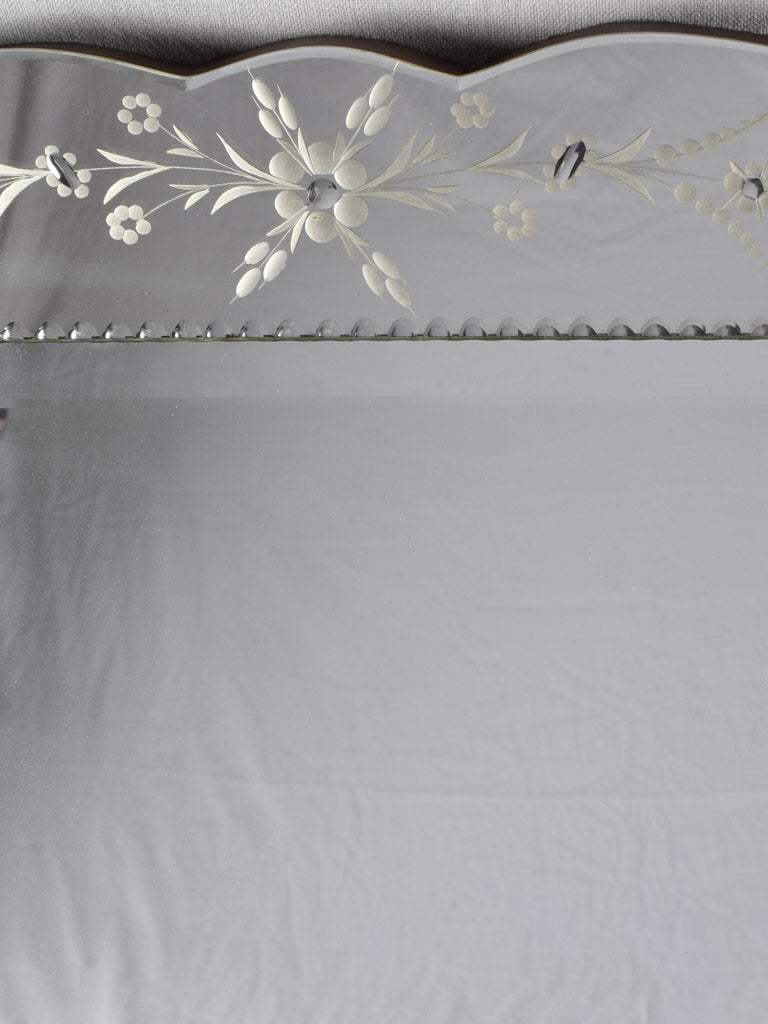 Large Venetian mirror with floral etchings 42½" x 31"
