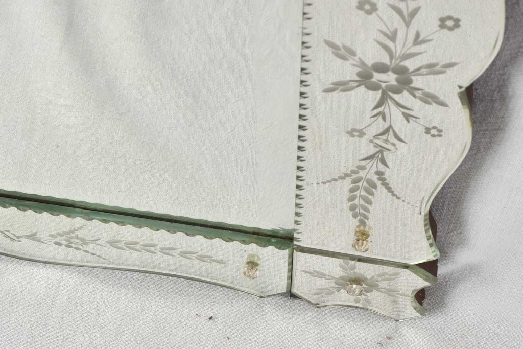 Large Venetian mirror with floral etchings 42½" x 31"