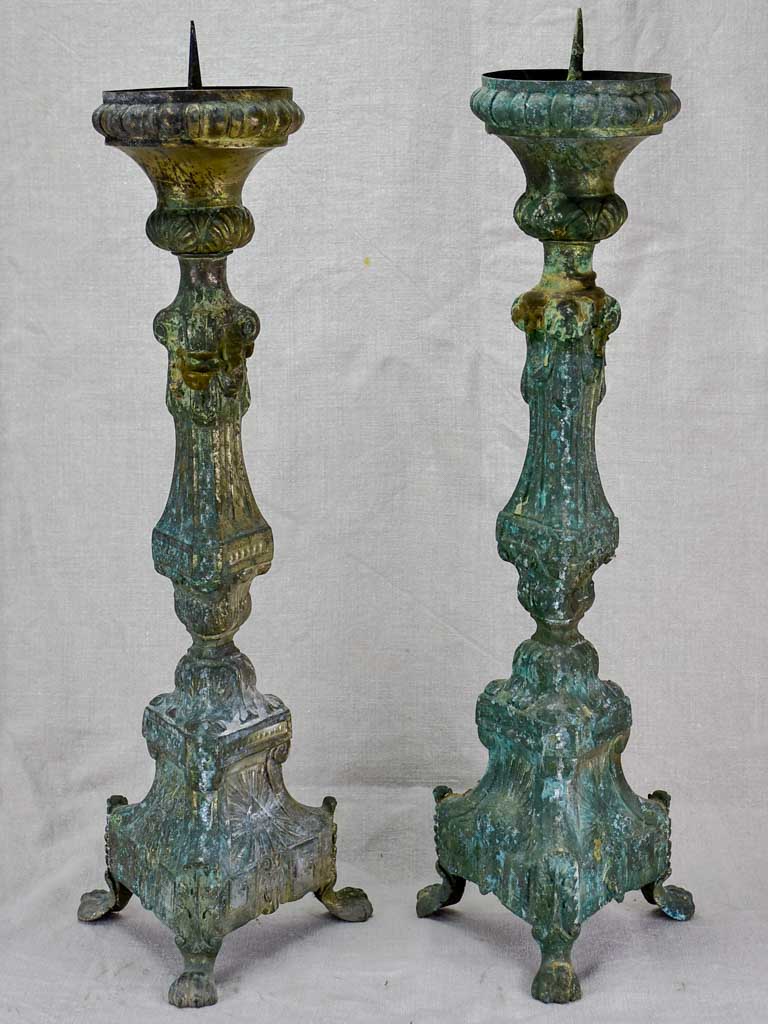 Pair of 19th century French candlesticks from a church 23¾"