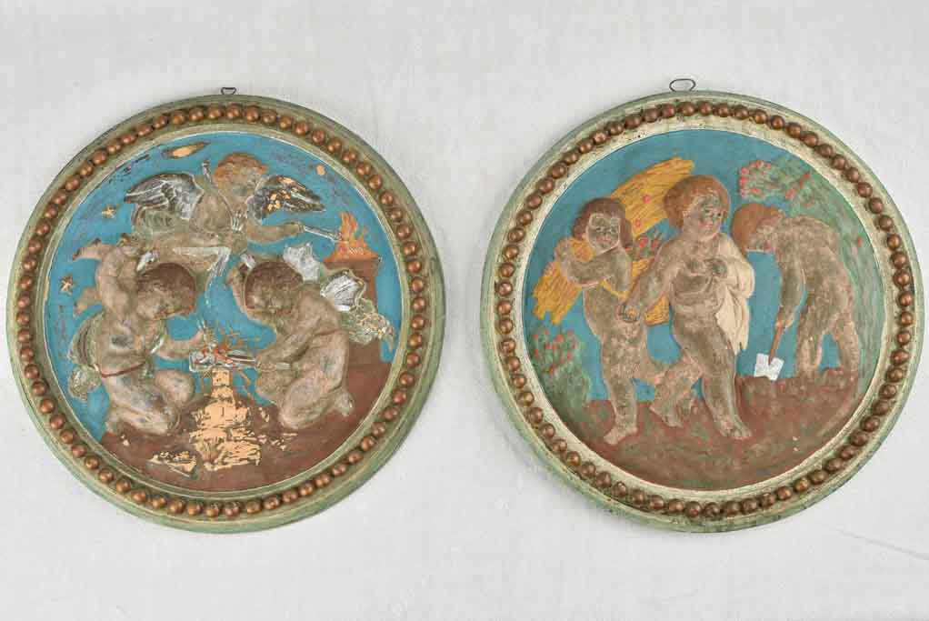 Pair of 19th century medallions / tondos w/ cherubs 19"