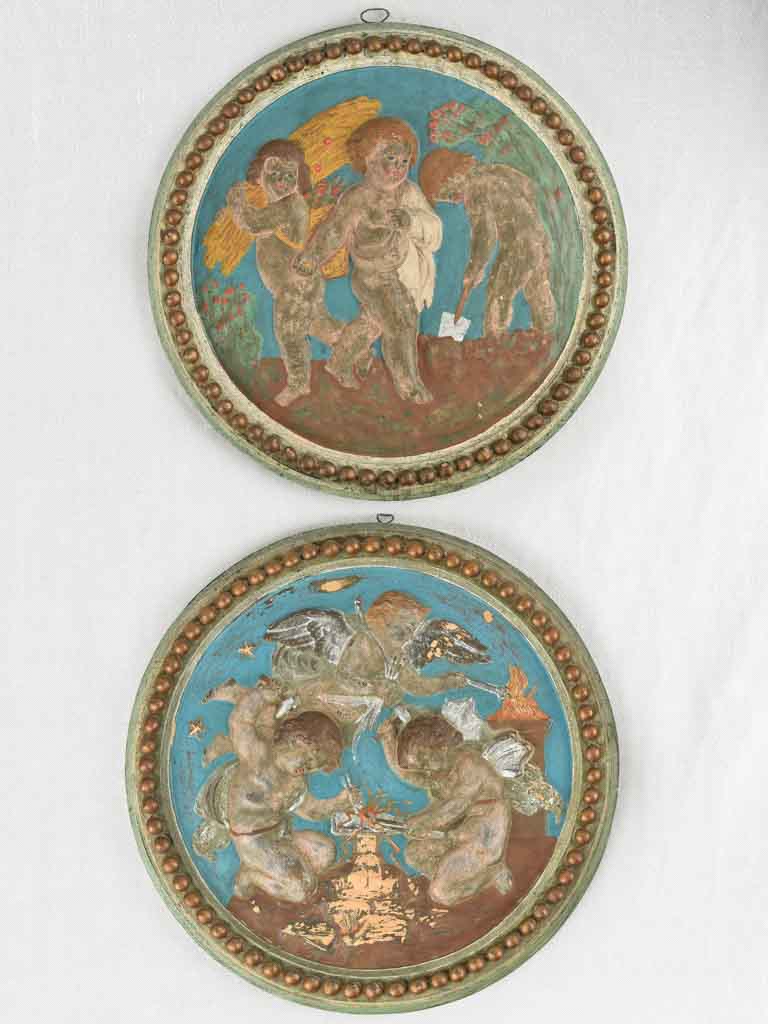 Pair of 19th century medallions / tondos w/ cherubs 19"