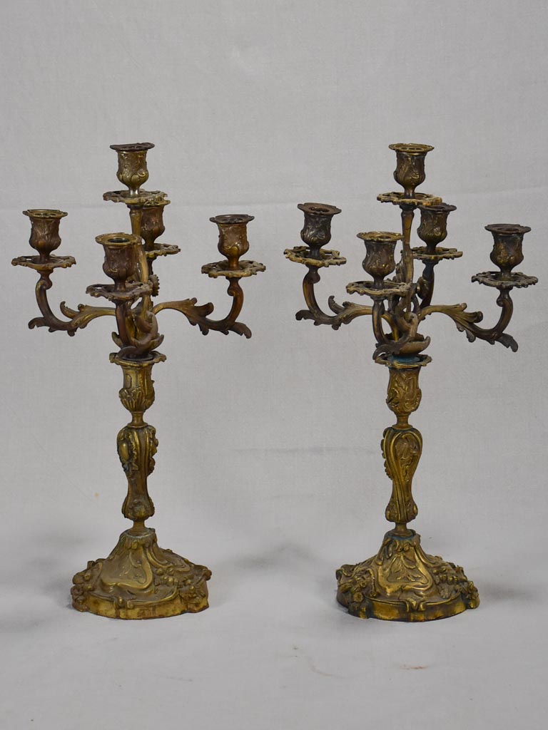 Pair of antique French candlesticks with five branches 20½"