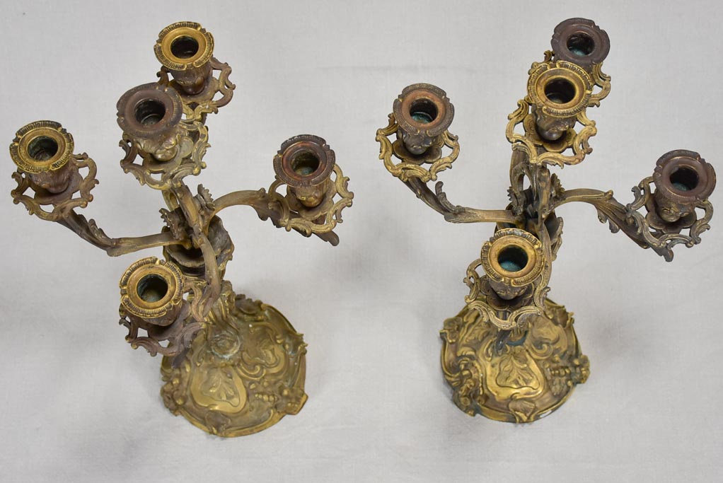 Pair of antique French candlesticks with five branches 20½"