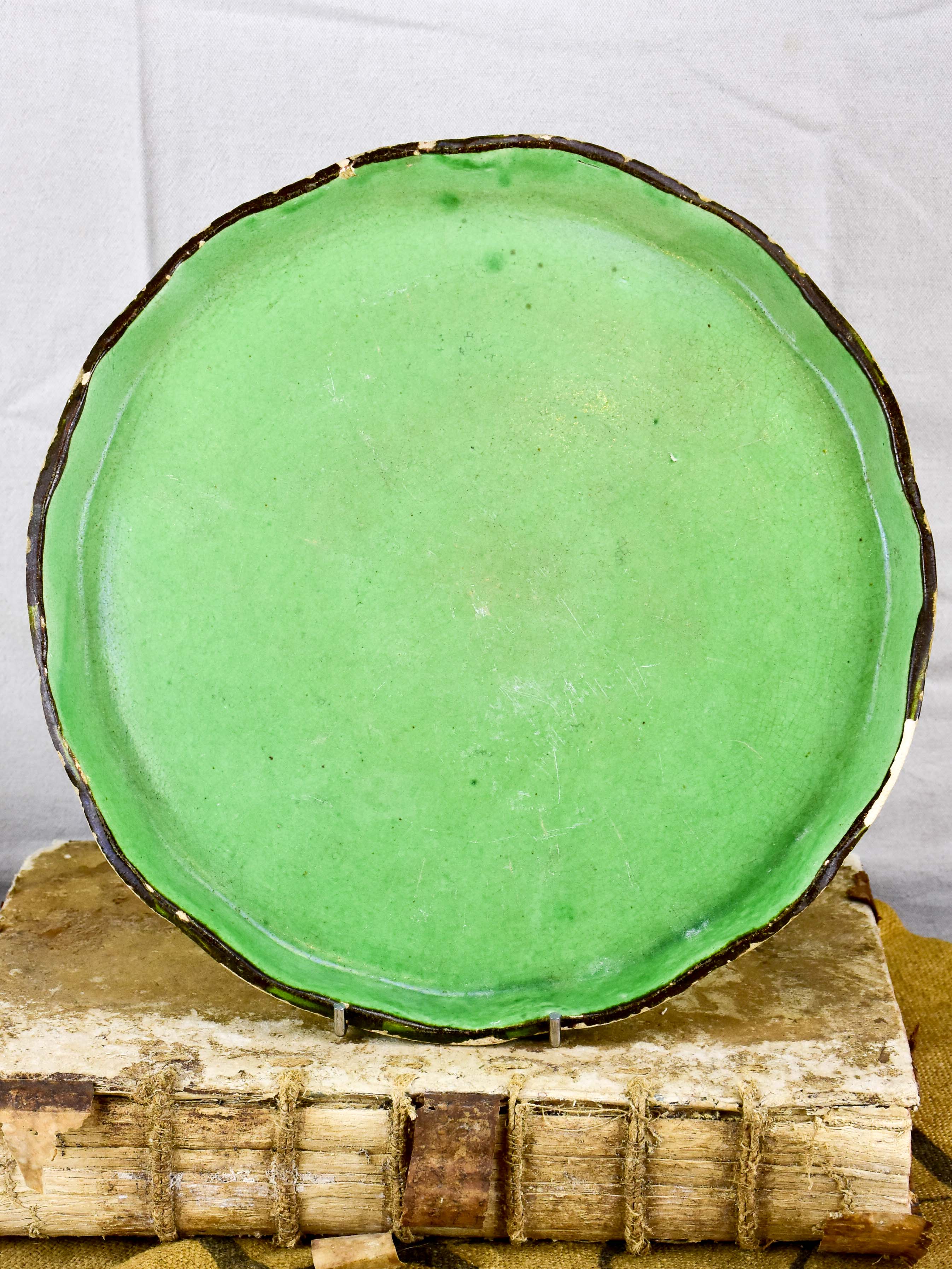 Large vintage platter from Vallauris with green glaze