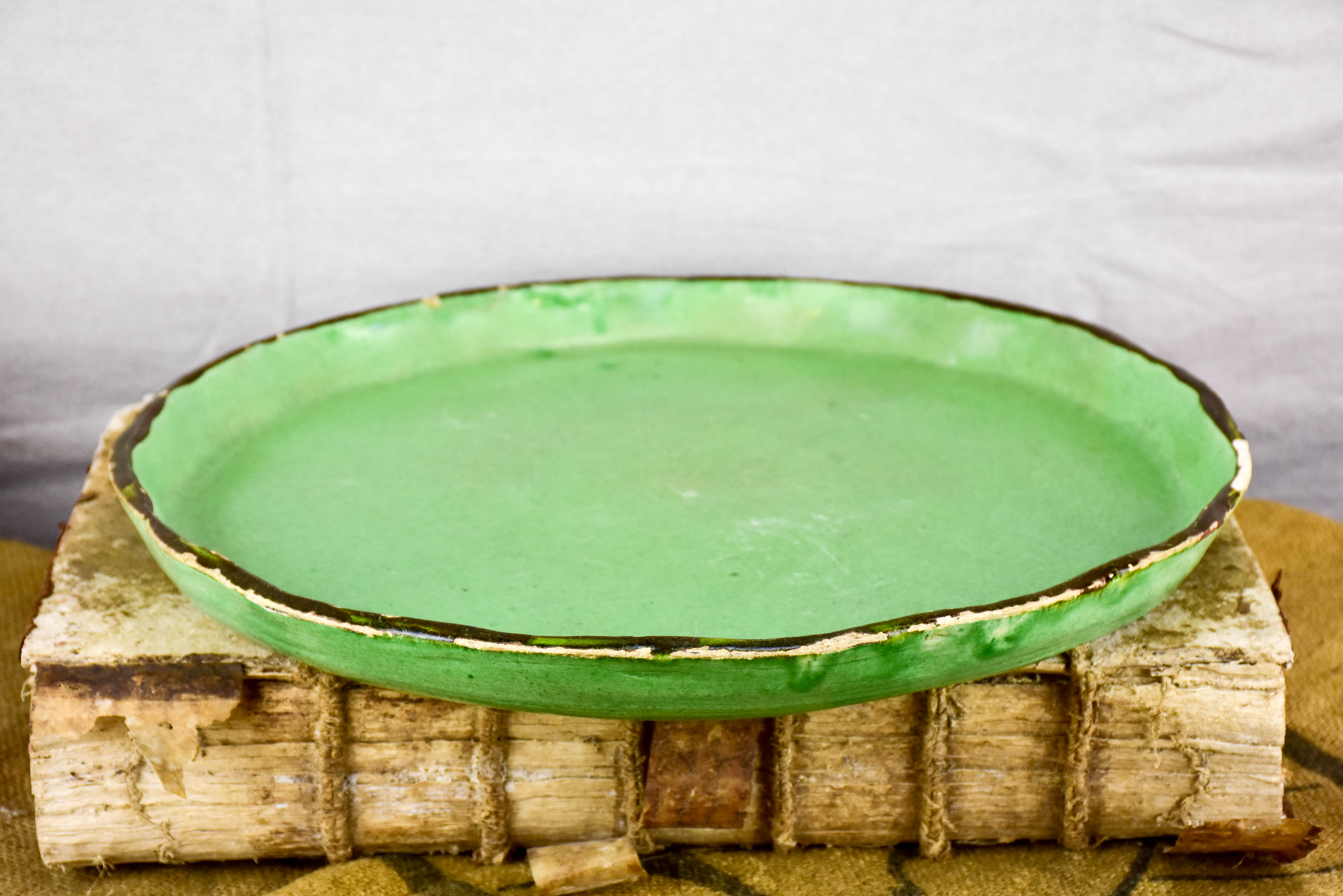 Large vintage platter from Vallauris with green glaze