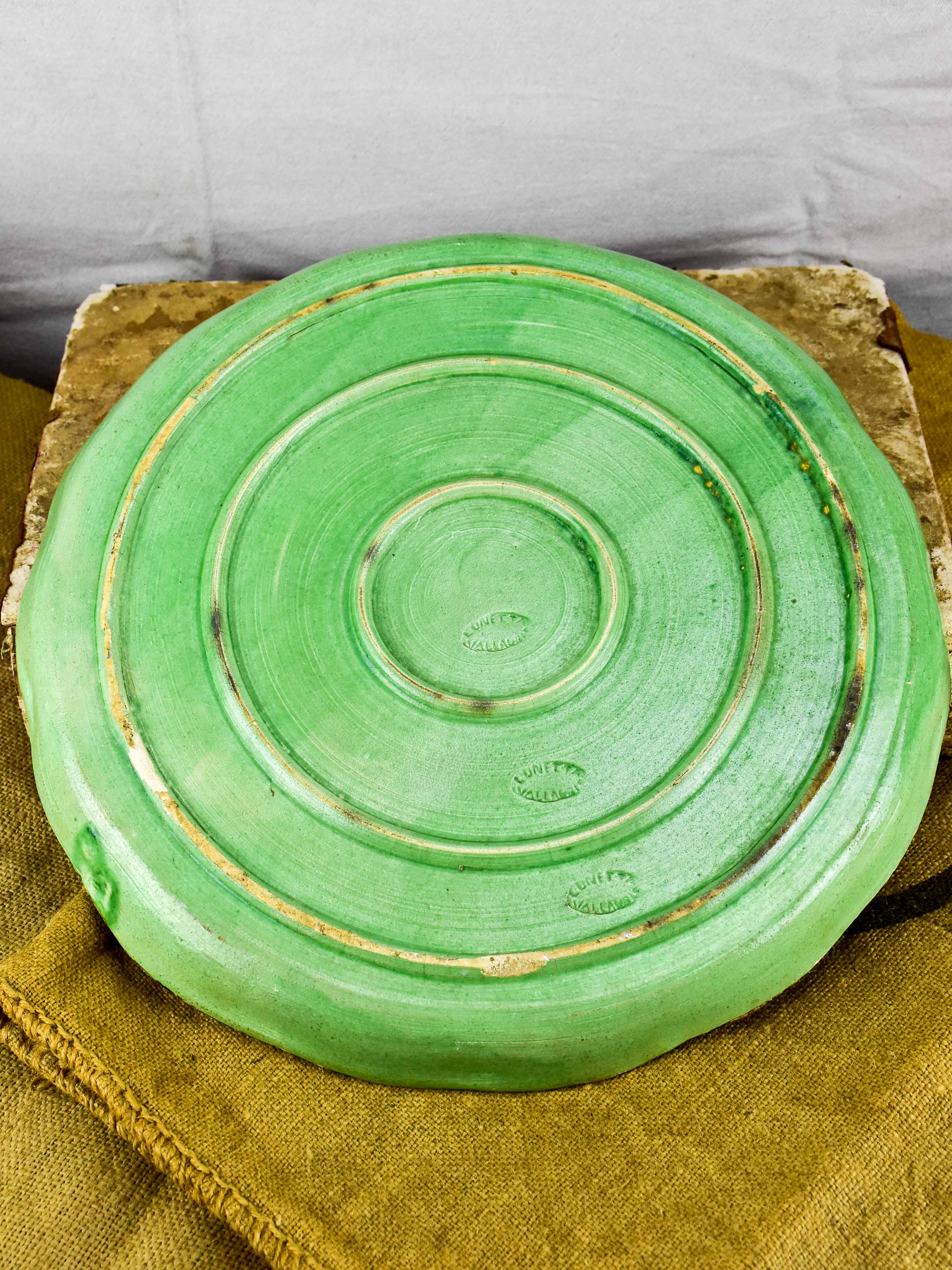 Large vintage platter from Vallauris with green glaze
