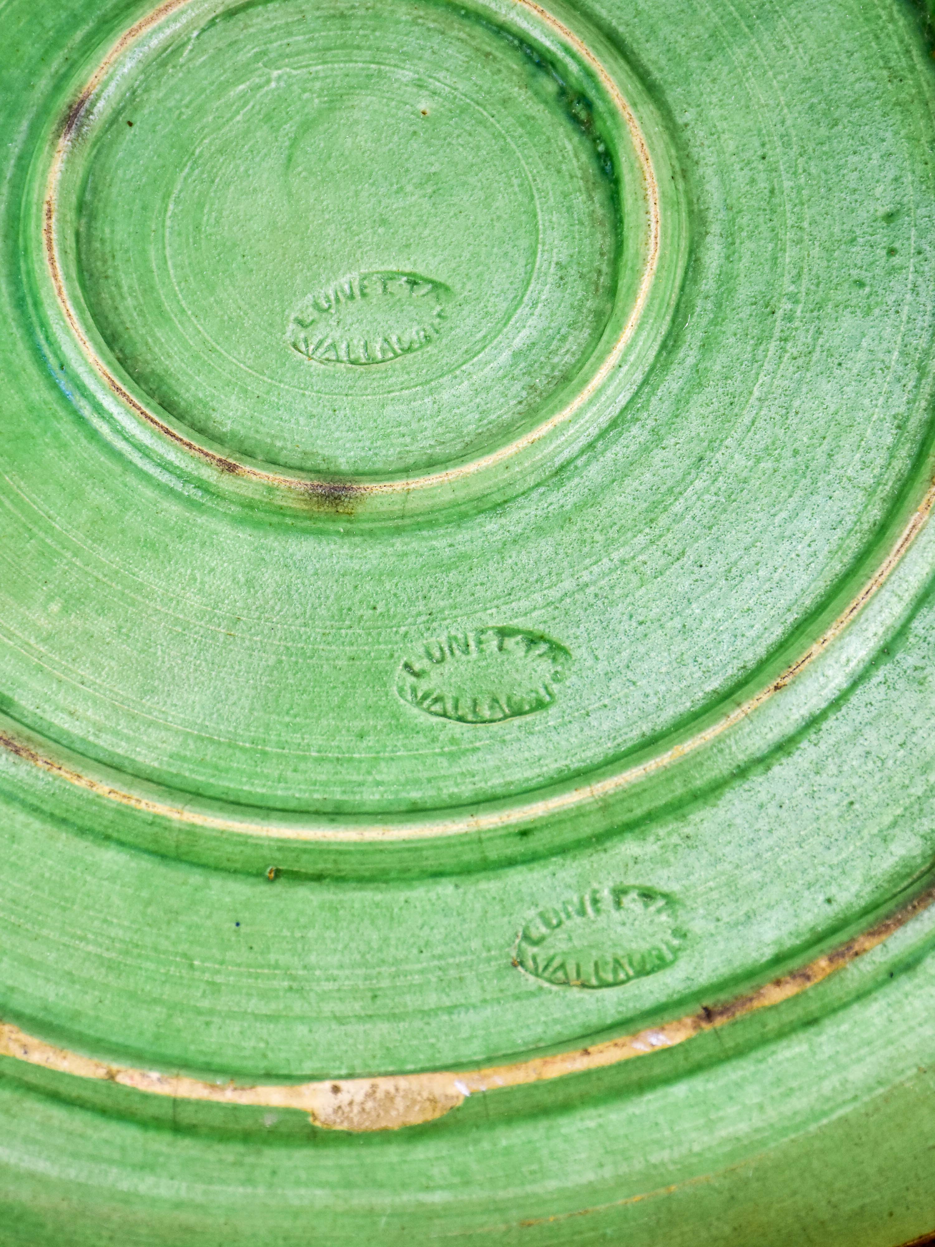 Large vintage platter from Vallauris with green glaze
