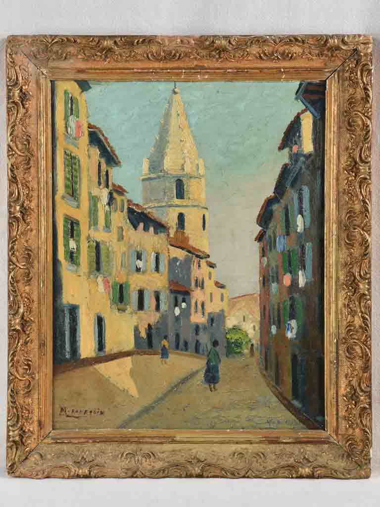 Early 20th-century Marseille streetscape painting - ‘La Montée Des Accoules’ Signed M.Robequin 23¾" x 19¾"