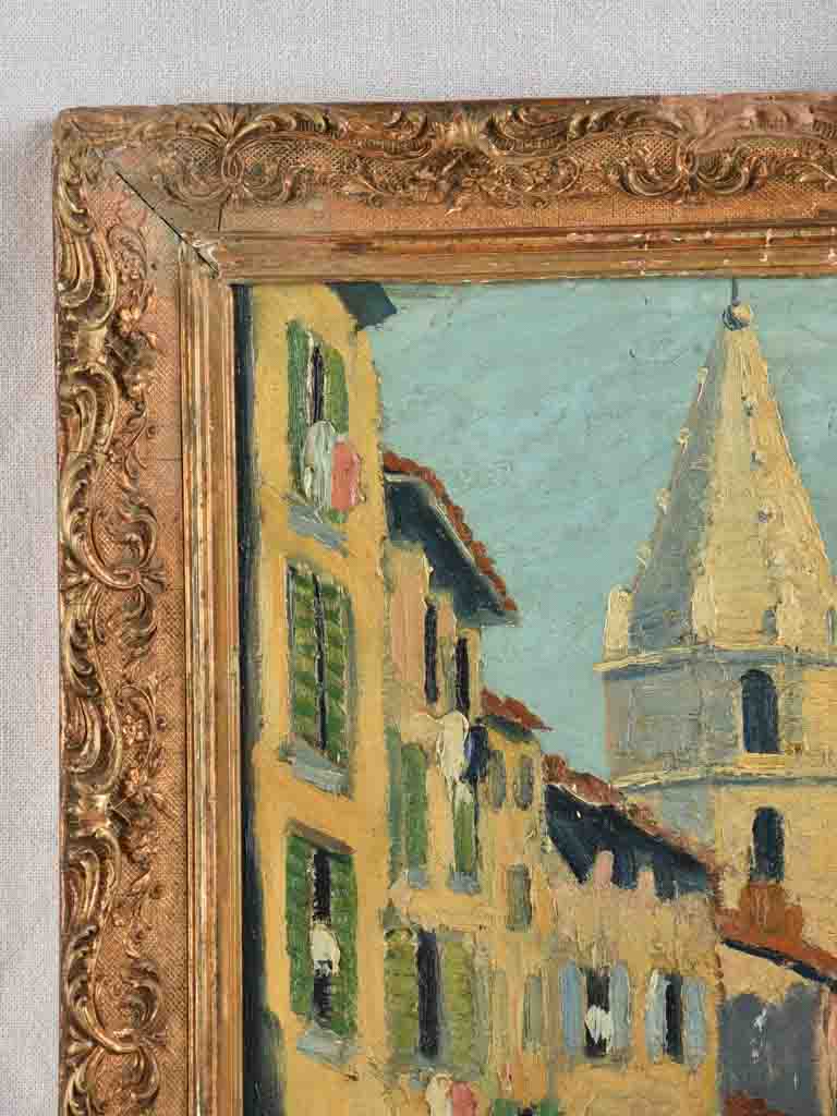 Early 20th-century Marseille streetscape painting - ‘La Montée Des Accoules’ Signed M.Robequin 23¾" x 19¾"