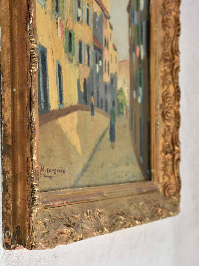 Early 20th-century Marseille streetscape painting - ‘La Montée Des Accoules’ Signed M.Robequin 23¾" x 19¾"