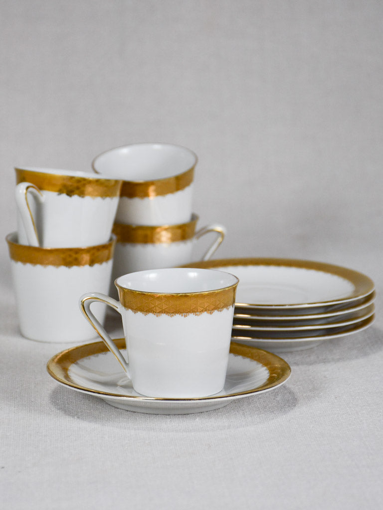 Cup and saucers, gold rim, vintage (set of 5)