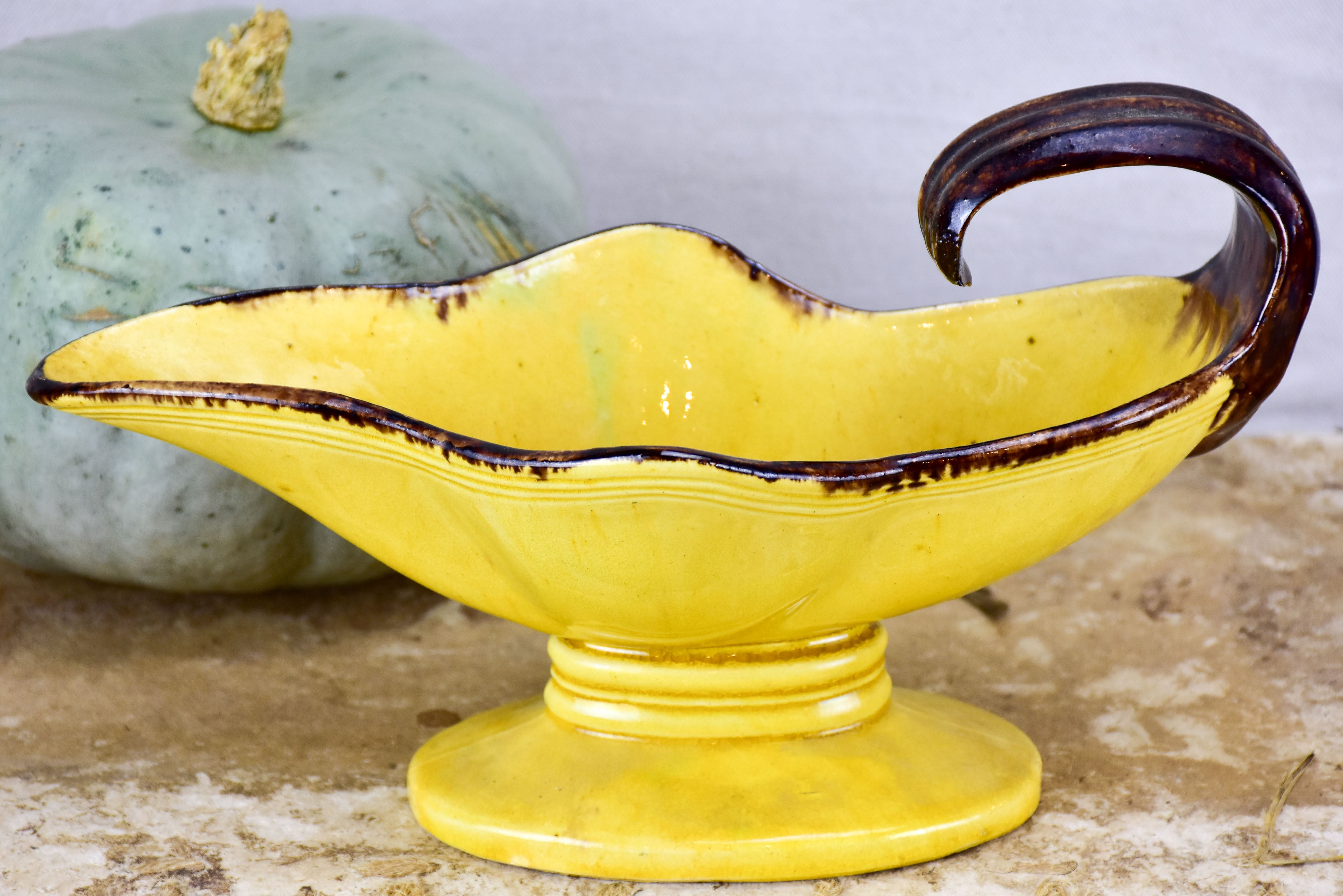 Vintage French sauce boat Etienne Noël, Dieulefit - yellow glaze