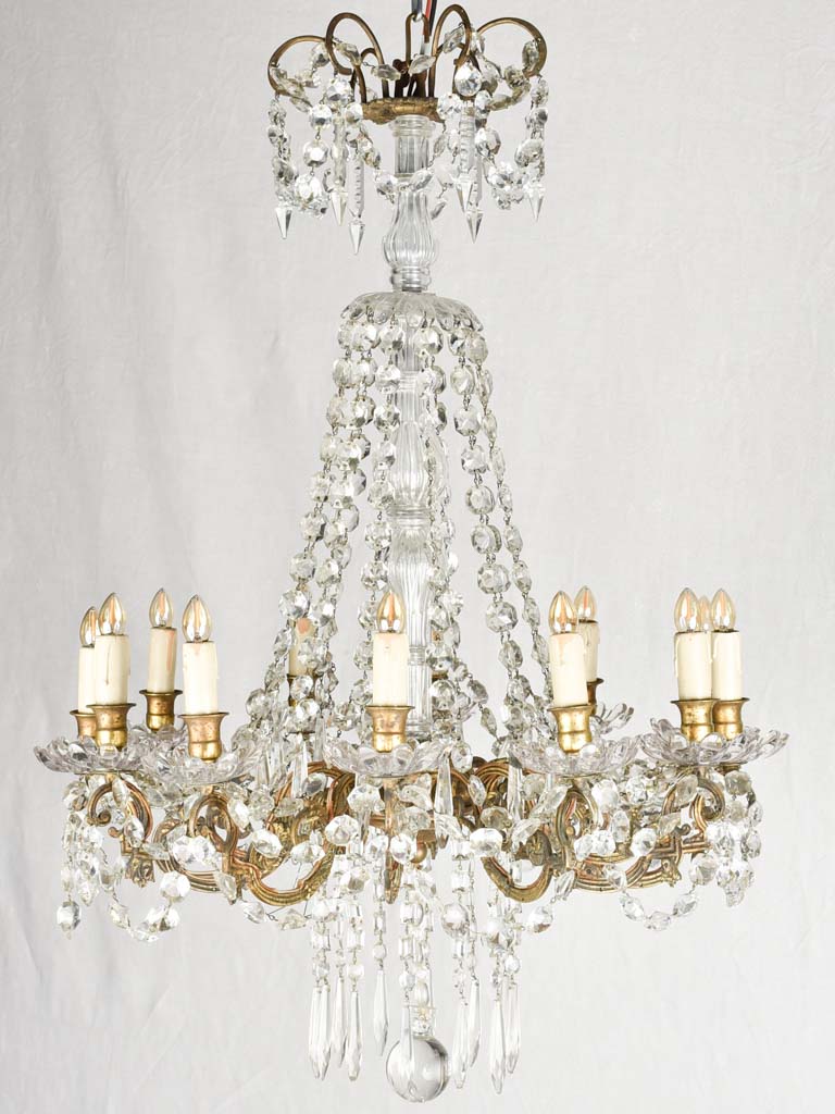 12 light crystal & bronze chandelier - 19th century - 24¾" diameter