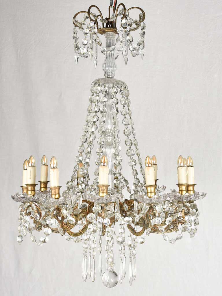 12 light crystal & bronze chandelier - 19th century - 24¾" diameter