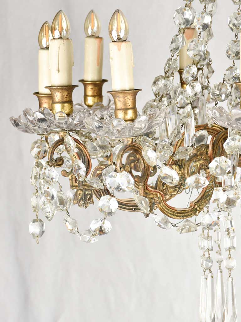 12 light crystal & bronze chandelier - 19th century - 24¾" diameter
