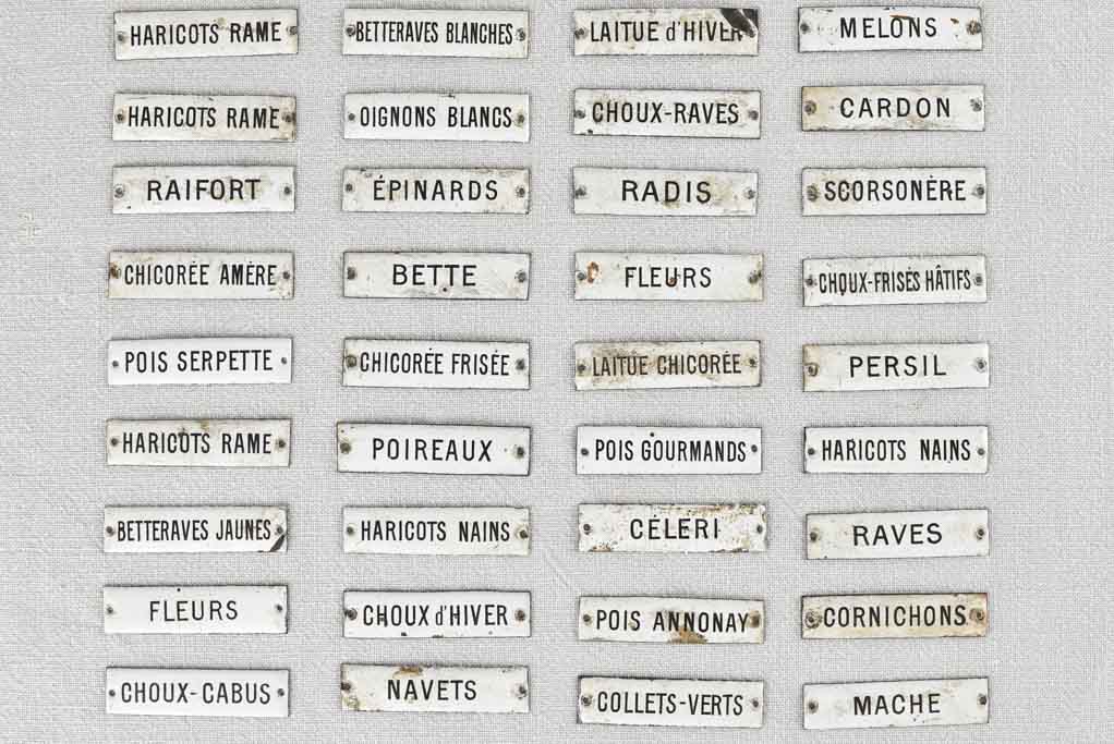Rare collection of 36 enamel seed labels 3¼"