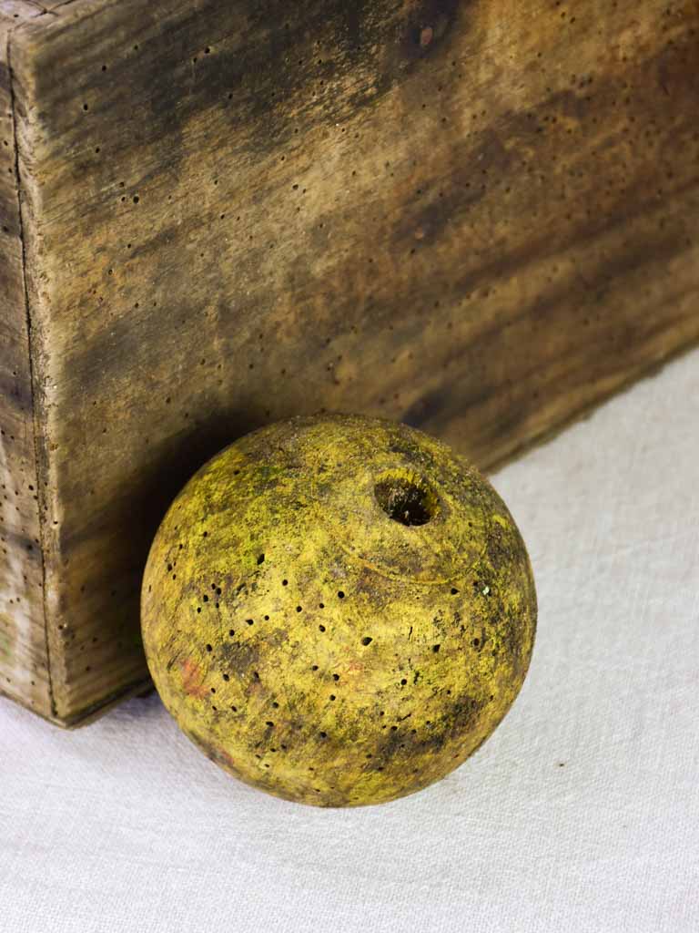 Skittles game and ball in an antique French toolbox