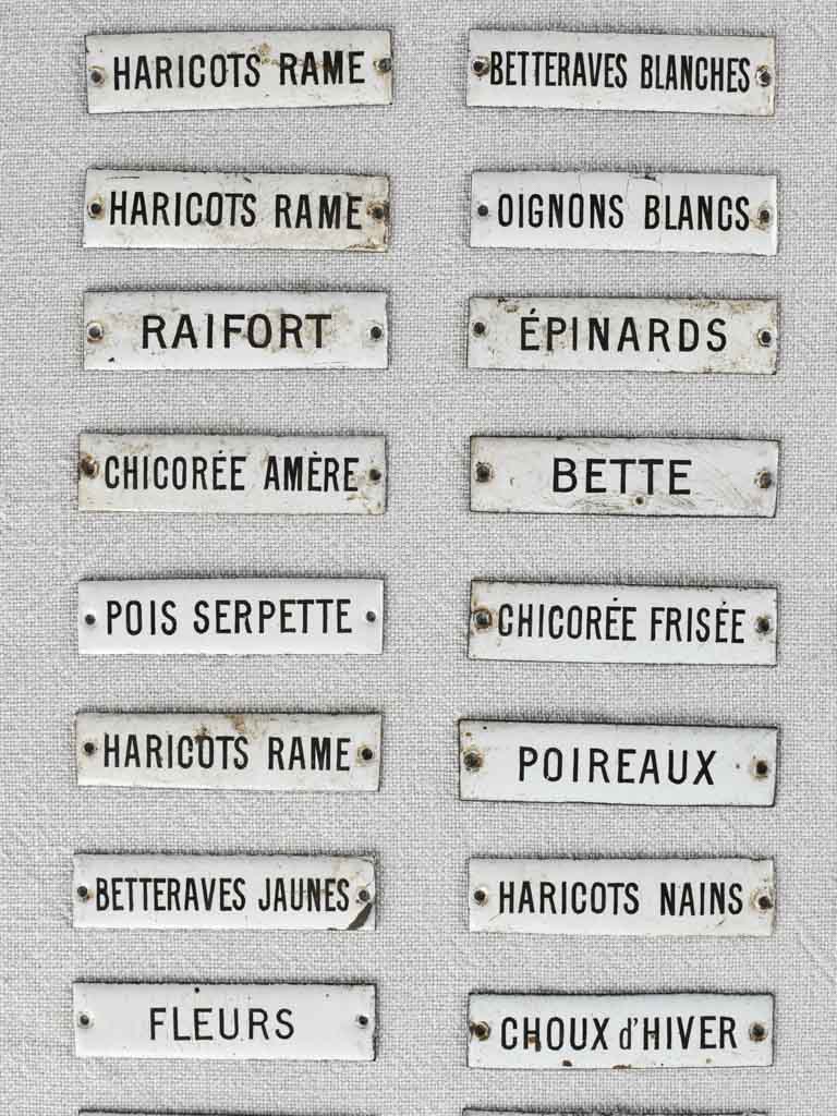 Rare collection of 36 enamel seed labels 3¼"