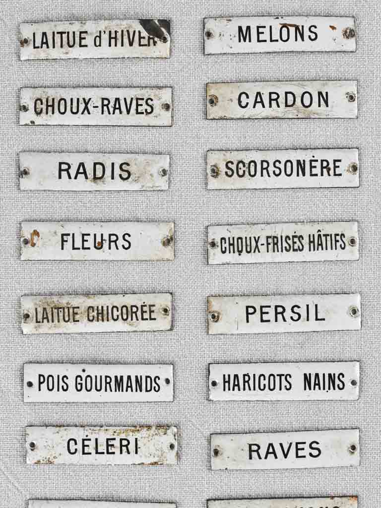 Rare collection of 36 enamel seed labels 3¼"