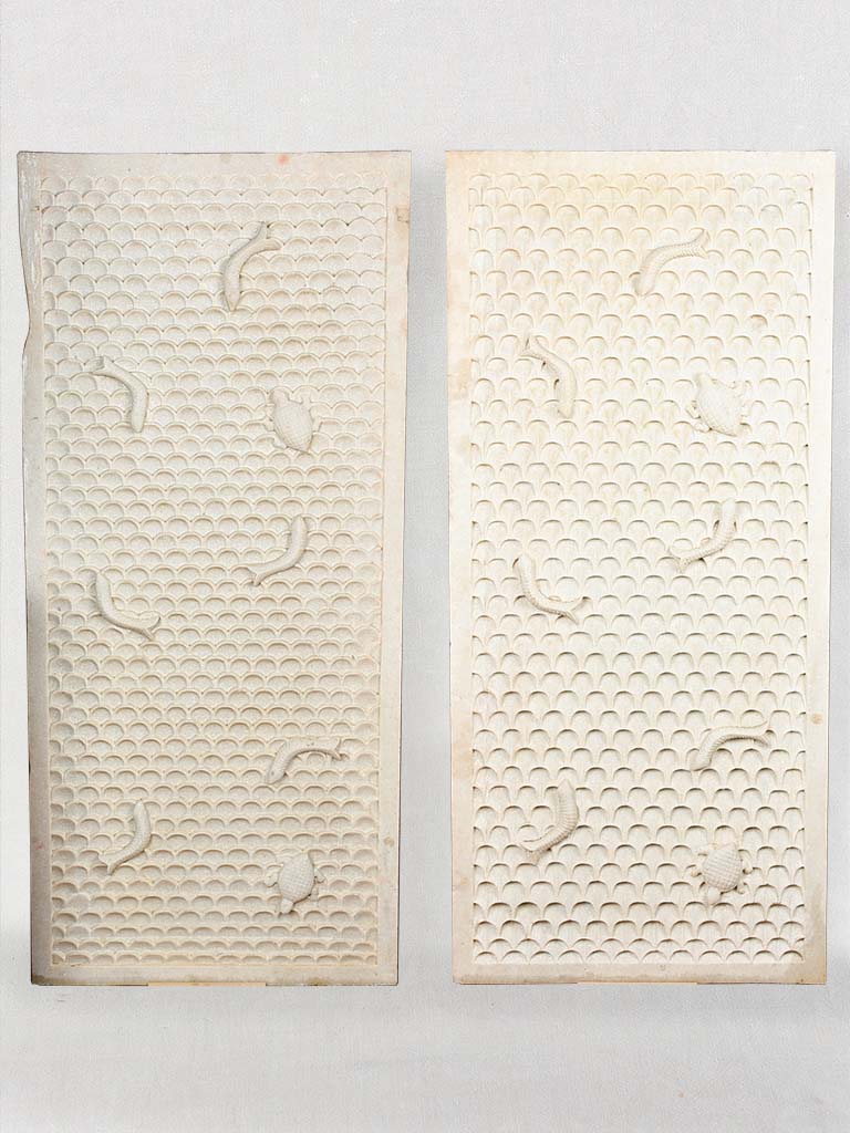 Pair of huge carved marble fountain elements 66½" x 30¼"