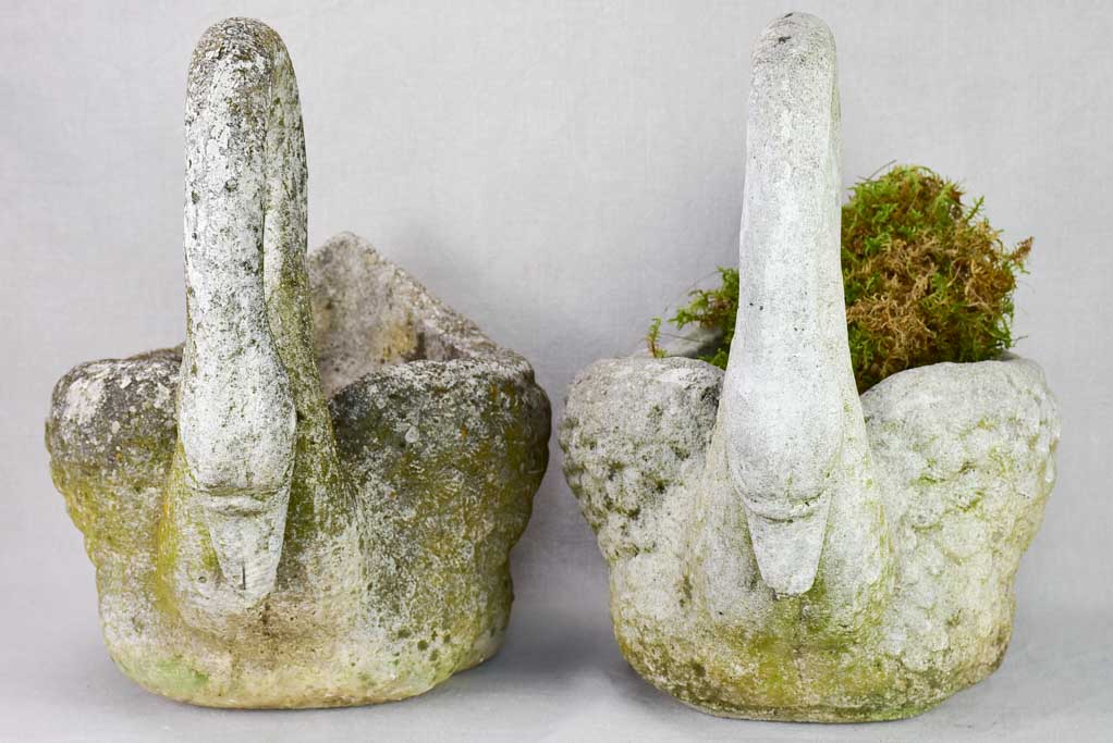 Pair of mid-century French swan garden planters