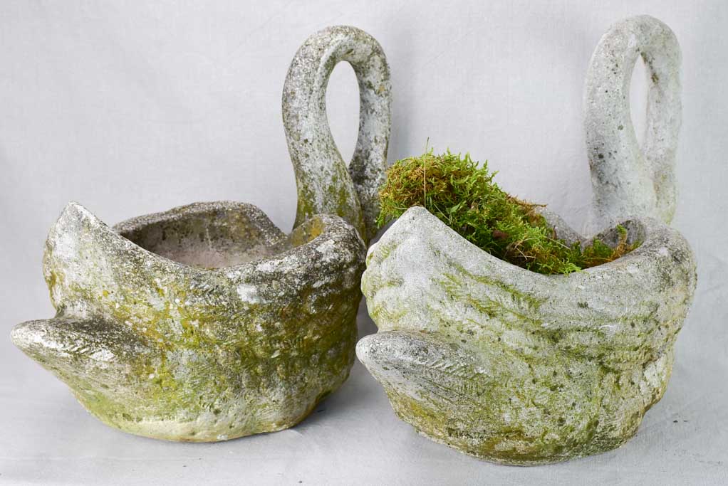 Pair of mid-century French swan garden planters