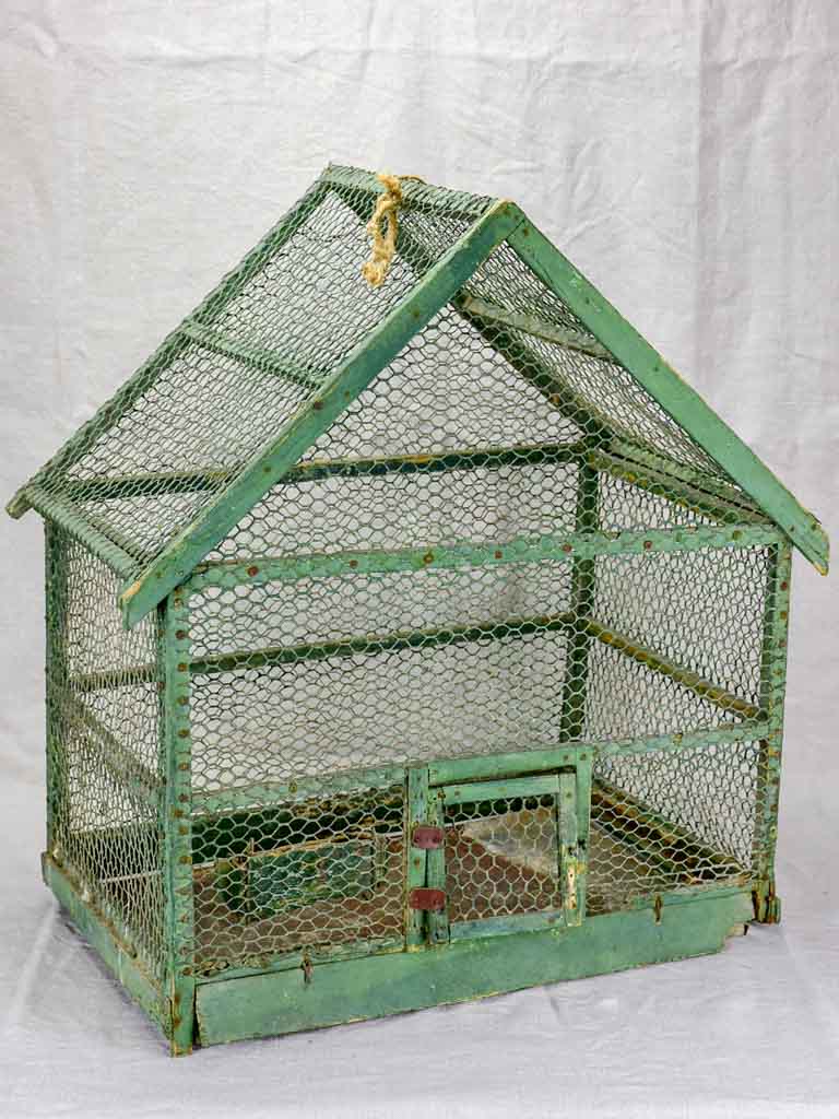 Rustic antique French birdcage with green patina 23¾"
