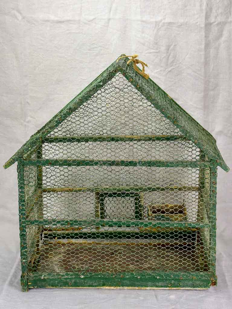 Rustic antique French birdcage with green patina 23¾"