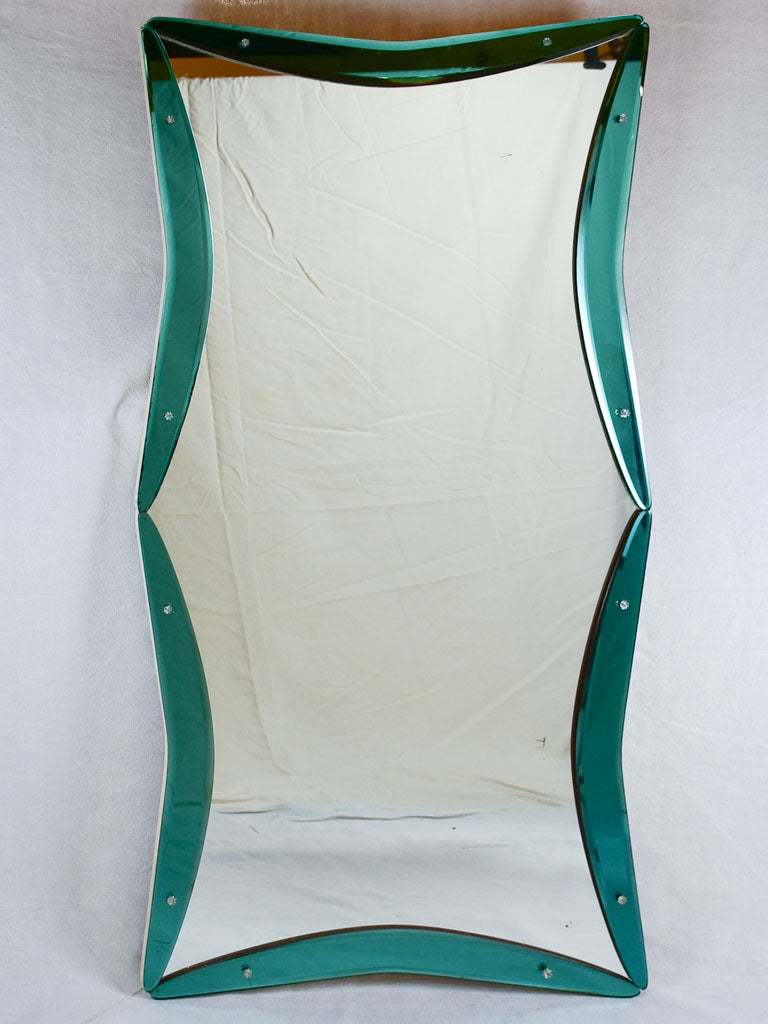 1930s Venetian mirror with turquoise glass frame 28" x 55½"