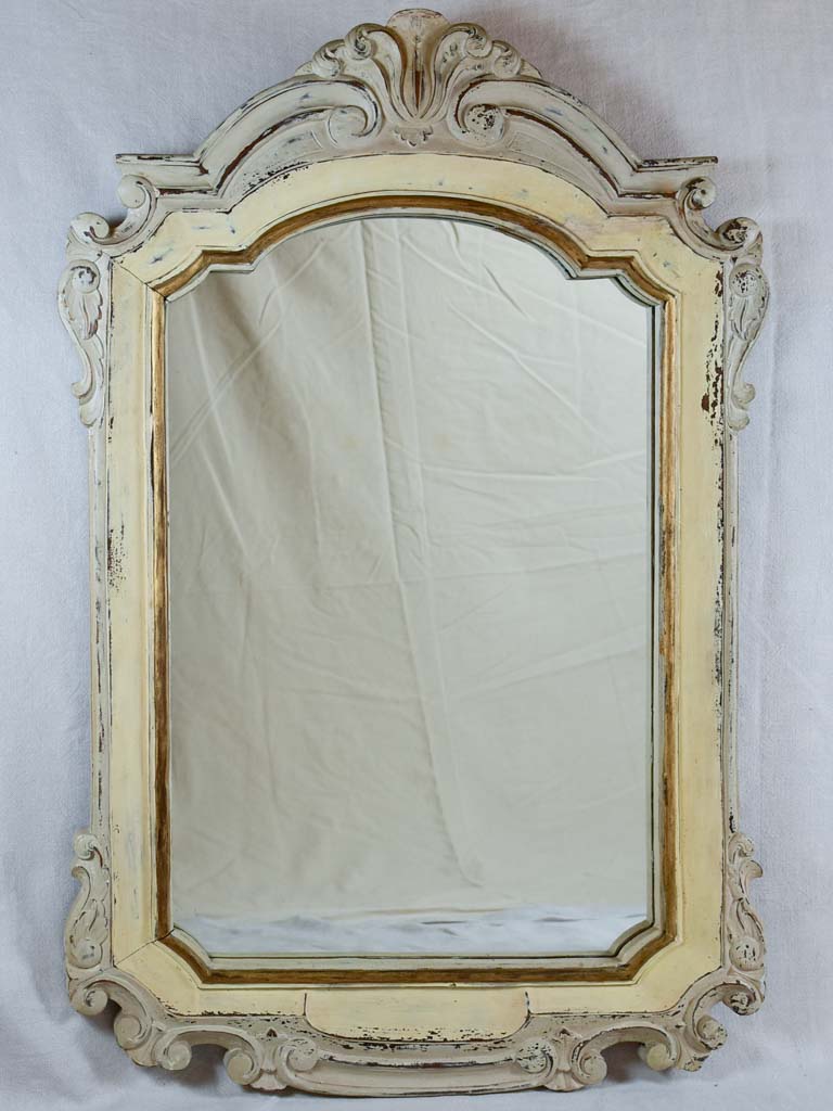 Antique French carved wood mirror with beige patina 30¼" x 46"